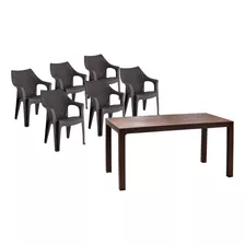 Set Terraza 6 Sillas Natural + Mesa 150x80 Cm Livingood