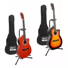 Violão Eletrico Com Equalizador Cutway Aço + Capa E Suporte Cor Preto Com Laranja Material Do Diapasão Bordo Orientação Da Mão Destro