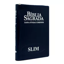Bíblia Sagrada Rc Slim Com Harpa E Corinhos Média Azul Capa 