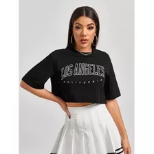 Cropped Tshirt Oversized Los Angeles Estilo De Rua Moda