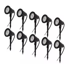 Kit 10 Holofote 7w Spot Led Espeto Jardim Luz Branco Quente