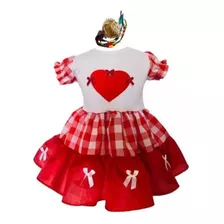 Vestido Infantil Mesversário Junina Xadrez Vermelho C/chapeu