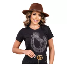 Blusa T-shirt De Luxo Algodão Com Strass - Country