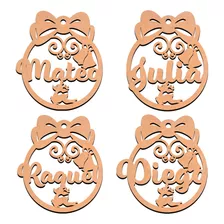 Pack De 4 Esferas Navideñas Nombre Personalizado En Mdf 3mm