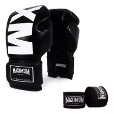 Luva Mxm Muay Thai Boxe Maximum + Par De Bandagem Black 3m