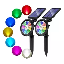 2 Lámpara Solar D Jardin Luces Exterior Con Sensor Rgb Color