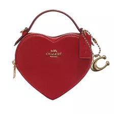 Bolsa Bandolera Coach Heart Crossbody Diseño Liso De Cuero Im Y Red Con Correa De Hombro Dorada Y Roja Asas Color Rojo