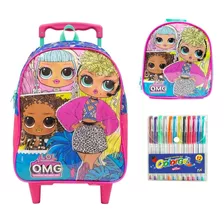 Kit Mochila Rodinha Lol Lancheira Térmica 12 Canetas Glitter