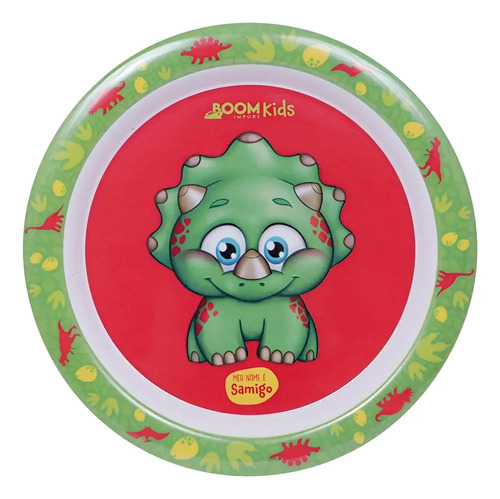 Prato Infantil Criança Dinossauro Boom Imports Laranja Dinossauro