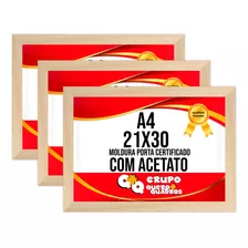 Kit 3 Certificados 21x30 A4 Moldura Foto Preto Quadro Parede