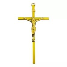 Crucifixo Em Metal Resinado Dourado P/ Parede E Porta - 20cm