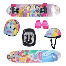 Skate Infantil Meninas Rosa Princesas C/ Kit Proteção Shape