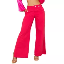 Calça Pit Bull Jeans Wide Leg Rosa Com Fendas (original)