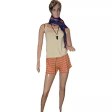 Maria Cher Short Marron De Algodon Rayado Modelo Brandy