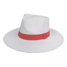 Chapéu Fedora De Feltro Branco Aba Grande E Dura De 8,5cm