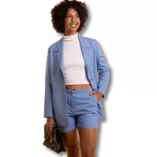 Conjunto Feminino Blazer E Short Crepe Alfaiataria Regiane