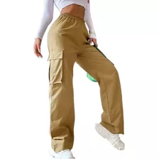 Pantalones Cargo Holgados Pierna Recta Y Bolsillo Con Solapa