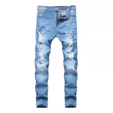 Jeans Elásticos Rasgados Para Hombre