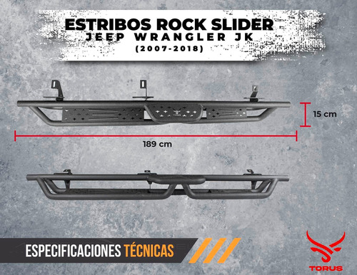 Estribos De Acero Rock Slider Jeep Jk 4 Puertas 07-18 Torus Foto 8