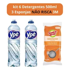 Kit 6 Detergentes Líquido Ypê 500ml 3 Esponjas Não Risca 3m