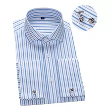 Camisa De Vestir Francesa A Rayas Para Hombre, Camisas De Es