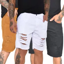 Kit 3 Bermudas Sarja Masculino Sem Estampa