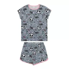 Conj Pijama Blusa M.curta E Shorts Menina Panda Alakazoo
