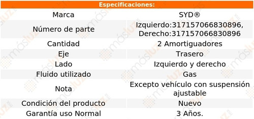 2- Amortiguadores Gas Traseros Thunderbird 1989/1997 Syd Foto 2