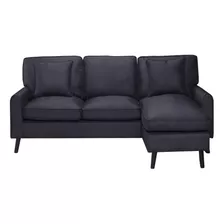 Sofa Cama Sillon Juego De Living Con Chaise Long Nordico Color Negro Diseño De La Tela Liso