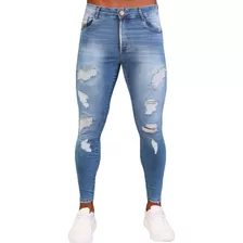 Calça Jeans Super Skinny Masculina Destroyed Rasgada Premium