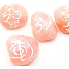 4 Pedras Grandes Naturais Em Quartzo Rosa C/simbolos Do Reiki P/terapia Energia Chokurei