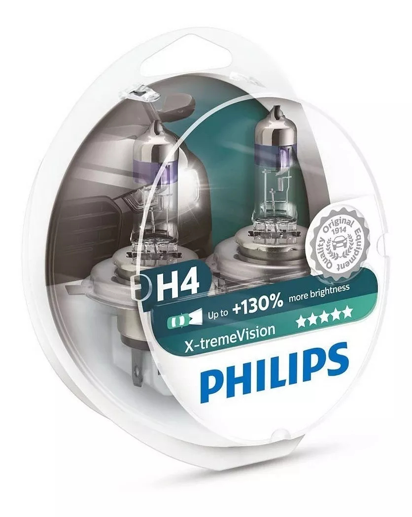 Par Lampada Philips H4 X-treme Vision Plus 130% + Luz 3500k
