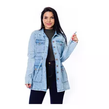 Jaqueta Parka Feminina Jeans Premium Com Cinto S3965