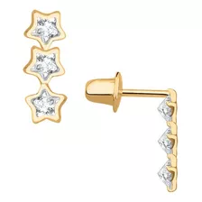 Par De Brincos De Ouro 18k Com Zircônias 4mm Estrela