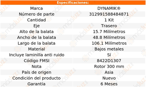 Balatas Bajos Metales Tra Volvo S80 L6 3.2l 08/09 Dynamik Foto 3