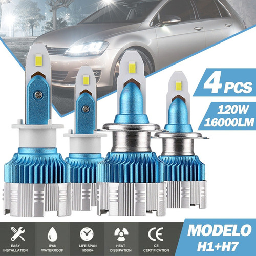 Kit De Faros Led Auto 16000lm 120w For Volkswagen Csp Chips