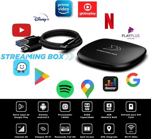 Streaming Box Faaftech Multimidia Carplay Android Auto Wi fi