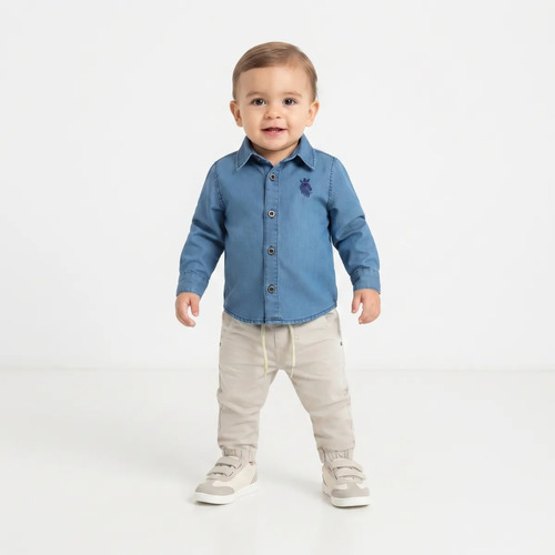 Camisa E Calça Bebe Menino, Conjunto 2 Peças, Lycra, Ajuste Bege 3