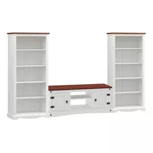Mueble Rack De Tv + Bibliotecas - Modular - Home B/n - Lcm Color Blanco/nogal