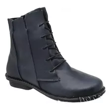 Bota Feminina Cano Curto Couro Confortável Azul Marinho 5122