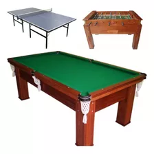 Combo Salão De Jogos Mesa De Bilhar/pebolim/ Ping Pong