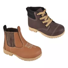 Combo 2 Botas Infantil Masculina Bebê Menino Jeca + Coturno