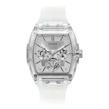 Reloj De Pulsera Guess Gw0203g De Cuerpo Color Transparente, Analógico, Para Hombre, Fondo Transparente, Con Correa De Silicona Color Transparente, Agujas Color Plateado Y Blanco, Dial Negro Y Platead