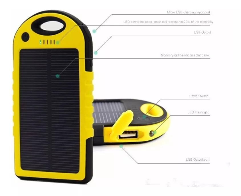 Cargador Solar 16000mah Portátil Impermeable Bateria Luz Led