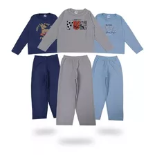 Kit 3 Pijamas De Inverno Manga Longa Em Plush Infantil Frio