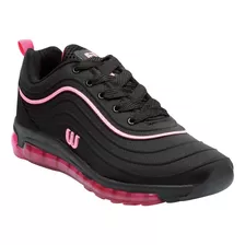 Tenis Deportivo Negro Con Rosa Para Mujer 1749 O-i