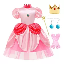 Super Mario Cosplay Meninas Rosa Pêssego Vestido Princesa