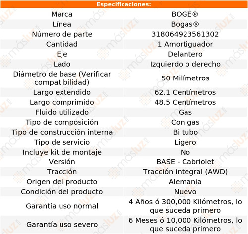 (1) Amortiguador Gas Izq/der Del S4 V8 4.2l 06/08 Boge Bogas Foto 2