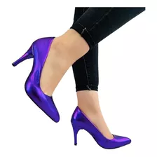 Zapatilla De Tacón Alto Metálico Zapato Mujer Elegante