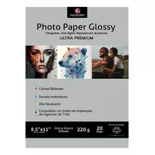 Papel Fotográfico Glossy Premium Carta 220gr 60 Hojas 8.5*11